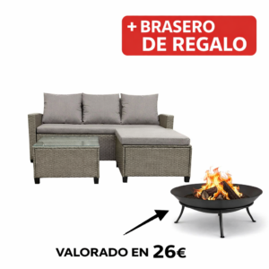 SET Jardin NILO Rattan 3 Piezas 177X76X82 Cm 70X70X39 Cm mueble fibra + Brasero exterior de regalo