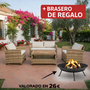 SET Jardin RONDA 5 Piezas 120X70X75 Cm 64X70X75 Cm mueble fibra + Brasero exterior de regalo