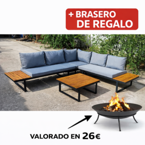 Conjunto Rinconero Acero/madera 232X72X34 Cm 160X72X34 Cm mueble metal + Brasero exterior de regalo