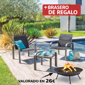 Conjunto Metálico 2 Sillones+mesa ANT 66X70X84 Cm 52X49X46 mueble metal + Brasero exterior de regalo