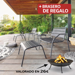 Conjunto DUO RELAX 5 Piezas 68X67X70 50X38 mueble metal + Brasero exterior de regalo