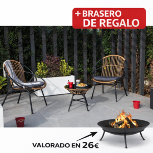 Conjunto 2 Sillones+mesita 68X60X88 Cm 47X41 Cm mueble metal + Brasero exterior de regalo
