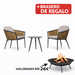 SET Balcon Baylor 2 Sillas Y MESA BAJA 60X62X76 Cm 46X48X5 Cm mueble metal + Brasero exterior de regalo