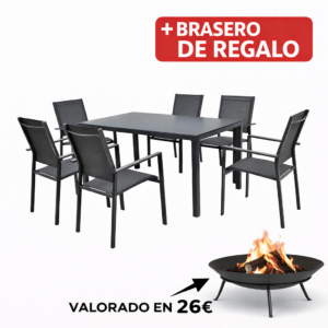 Conjunto Comedor Terraza 7 PCS 152X90X74 Cm 56X59X92 Cm mueble metal + Brasero exterior de regalo