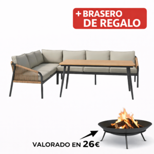 Conjunto Esquinero Ratán 4 PCS SOE 193X71X72 Cm 186X71X72 Cm mueble fibra + Brasero exterior de regalo