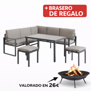 Conjunto ALU Rinconero+mesa ALTA 180X59X67 Cm 120X59X67 Cm mueble metal + Brasero exterior de regalo