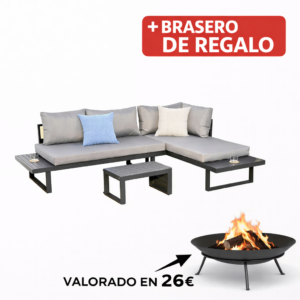 Stelton SOFA 2 Plazas + MESA Auxiliar 163X71X63 Cm 5X60X30 Cm mueble metal + Brasero exterior de regalo