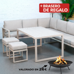 SET Jardin LIAM 5 Piezas 200X66X70 Cm 197X66X70 Cm Gris mueble metal + Brasero exterior de regalo