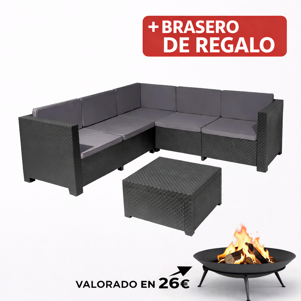 Conjunto Riconero OASIS Grafito 190X66X72 Cm 124X66X72 Cm mueble fibra + Brasero exterior de regalo