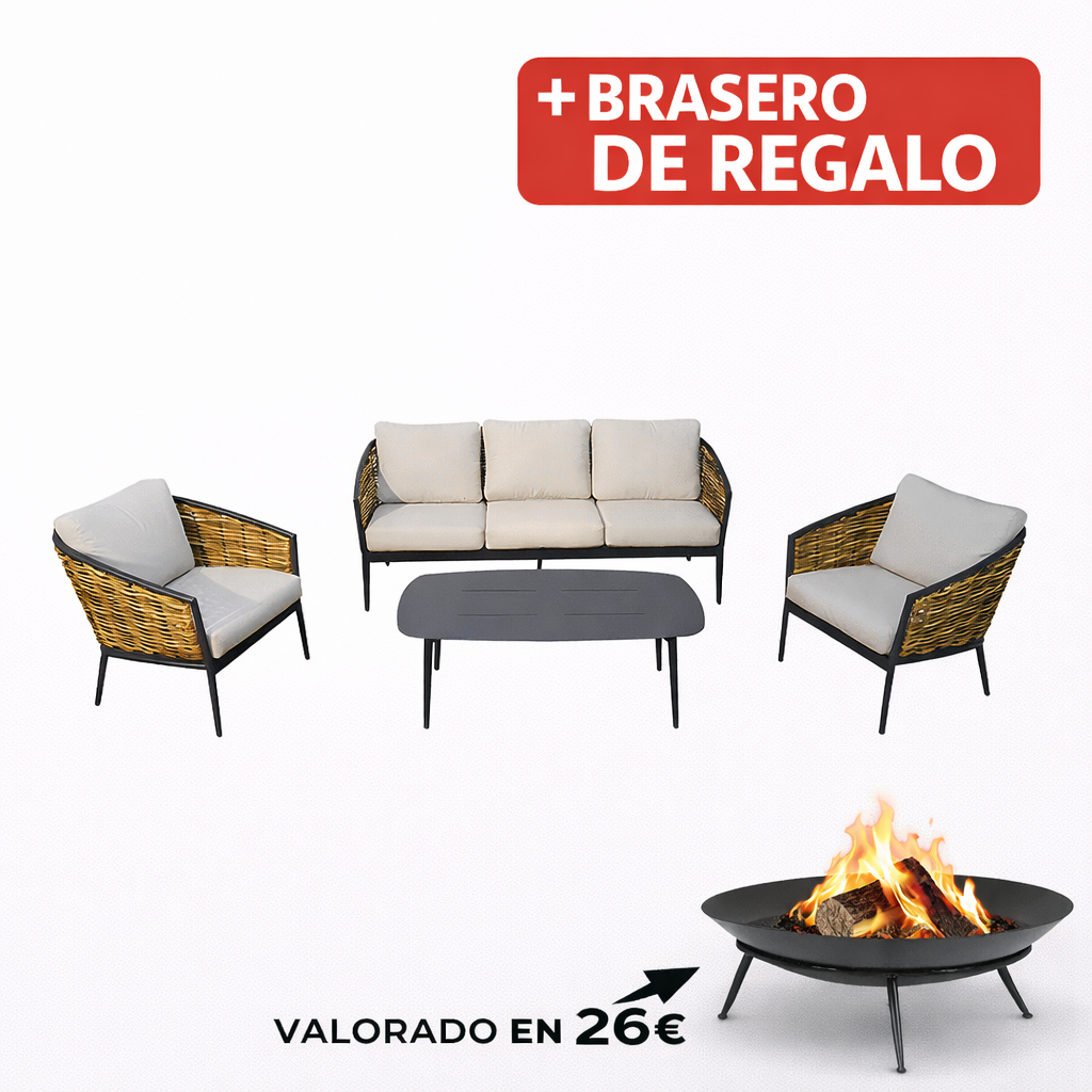 SET Jardin Baylor 4 Piezas 187X73X77 Cm 71X73X77 Cm mueble fibra + Brasero exterior de regalo