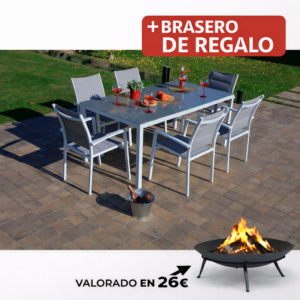 CONJ Manaos MESA ALUM 180X100 CM BL 180X100X75 Cm mueble metal + Brasero exterior de regalo