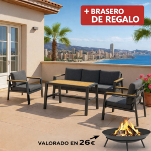 Conjunto Mueble Jardín 4 PCS Autana 202X84 5X77 Cm metal forja + Brasero exterior de regalo