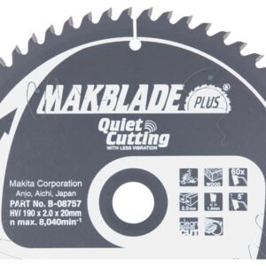 Disco Sierra Circular , Makblade+ T C T, 190 X 20 Mm, 60 D Makita B-08757 190X20 Mm corte