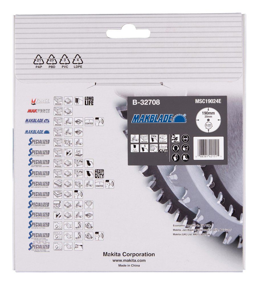 Disco Sierra Circular , Makblade T C T, 190 X 20 Mm, 24 D Makita B-32708 190X20 Mm corte - Imagen 4