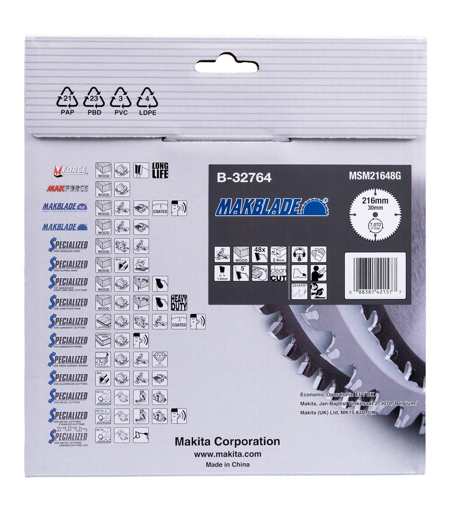 Disco Sierra Circular , Makblade T C T, 216 X 30 Mm, 48 D Makita B-32764 216X30 Mm corte - Imagen 4