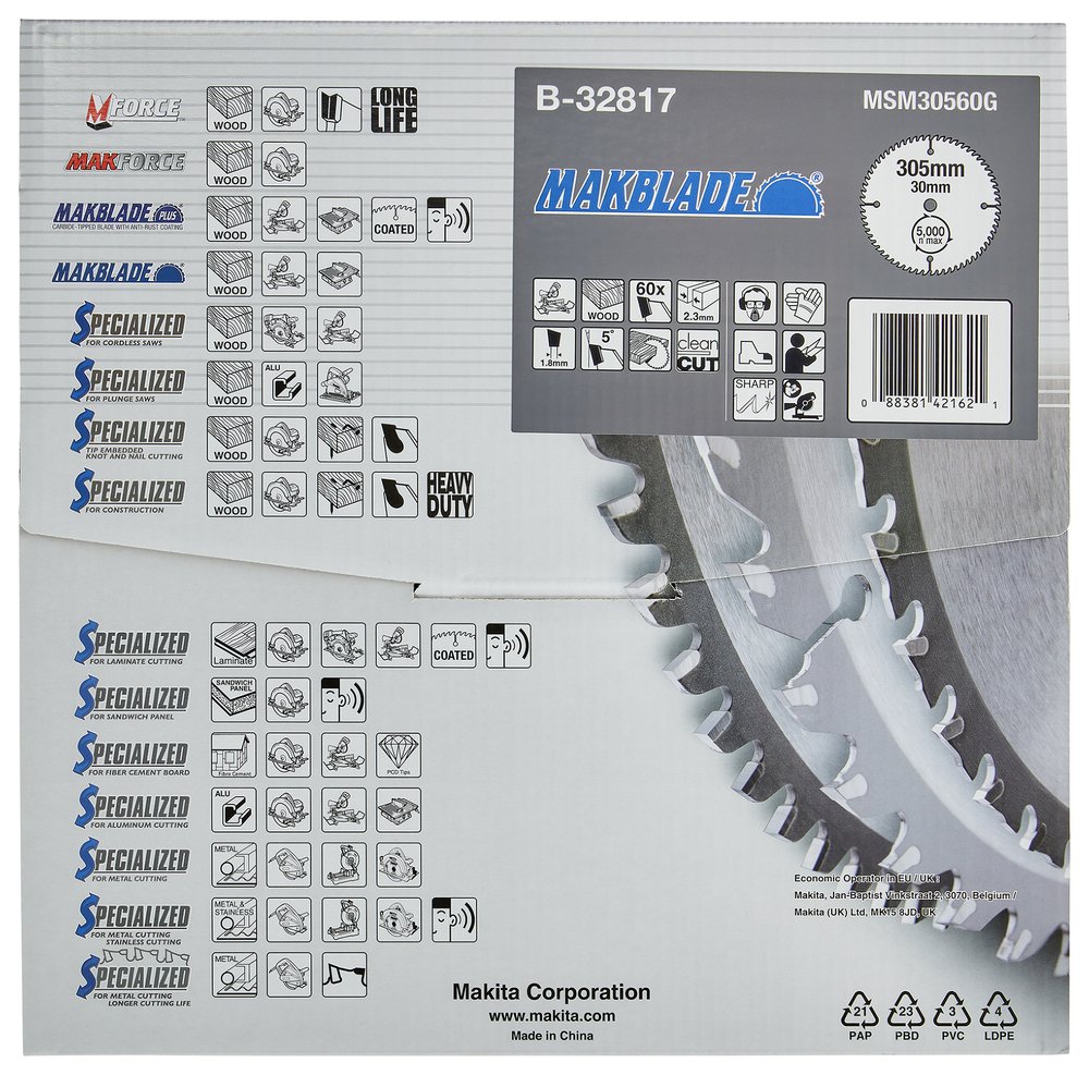 Disco Sierra Circular , Makblade T C T, 305 X 30 Mm, 60 D Makita B-32817 305X30 Mm corte - Imagen 4