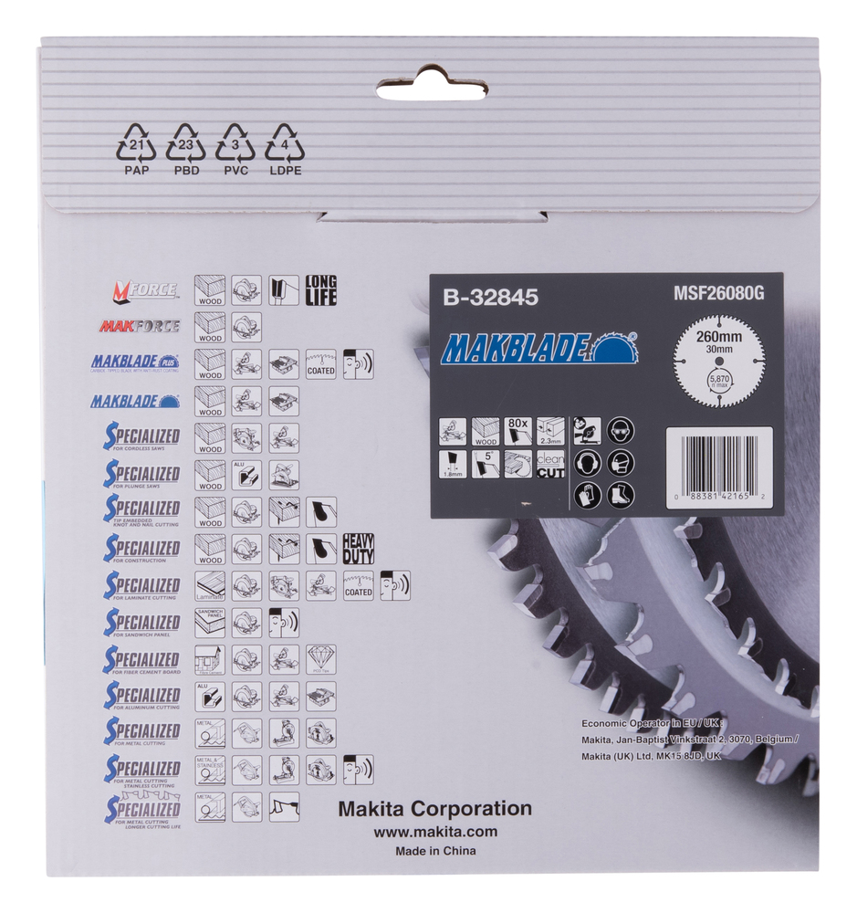 Disco Sierra Circular , Makblade T C T, 260 X 30 Mm, 80 D Makita B-32845 260X30 Mm corte - Imagen 4