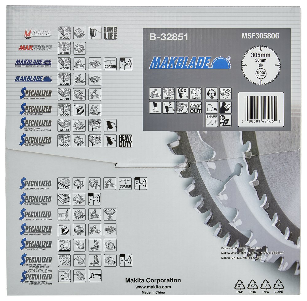 Disco Sierra Circular , Makblade T C T, 305 X 30 Mm, 80 D Makita B-32851 305X30 Mm corte - Imagen 4
