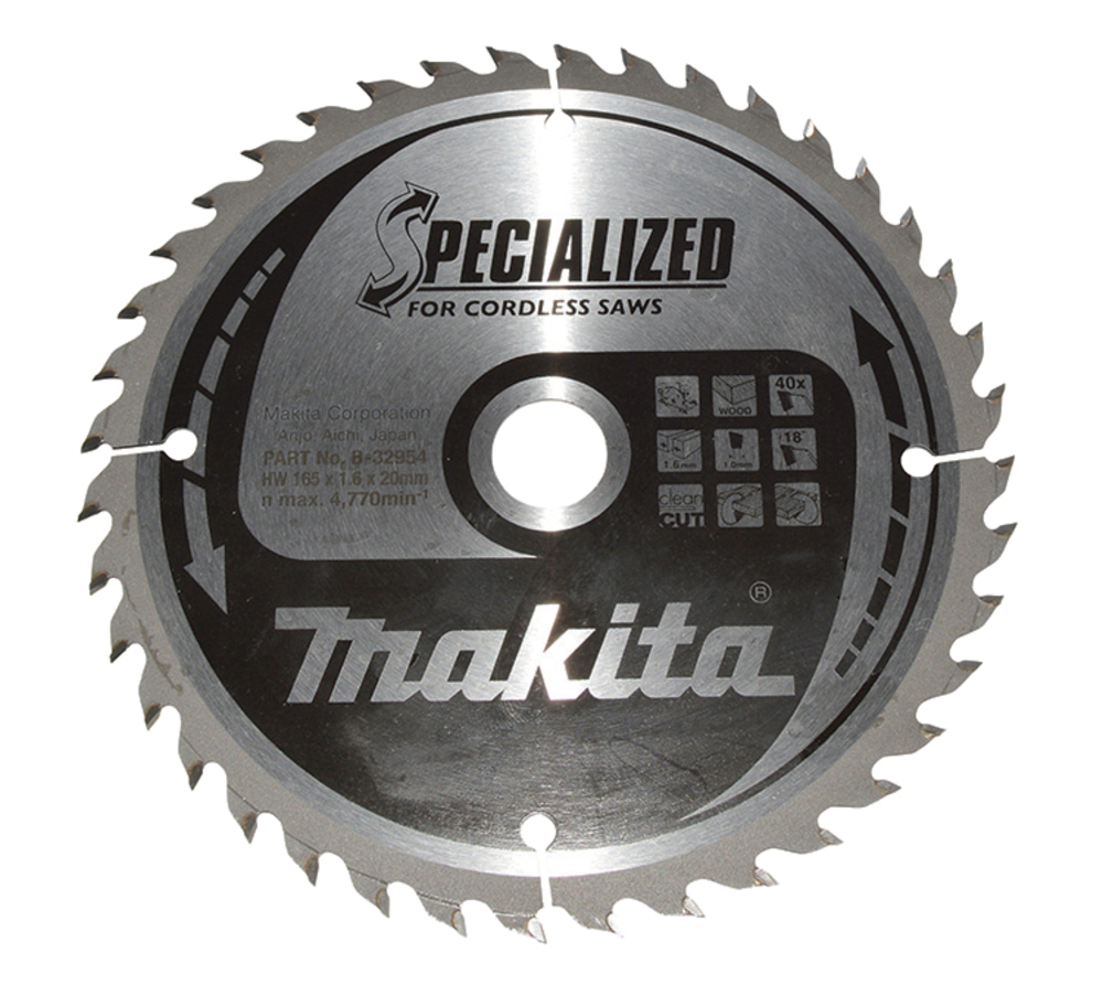 Disco Sierra Circular , Specialized T C T, 165 X 20 Mm, 40 D Makita B-32954 165X20 Mm corte