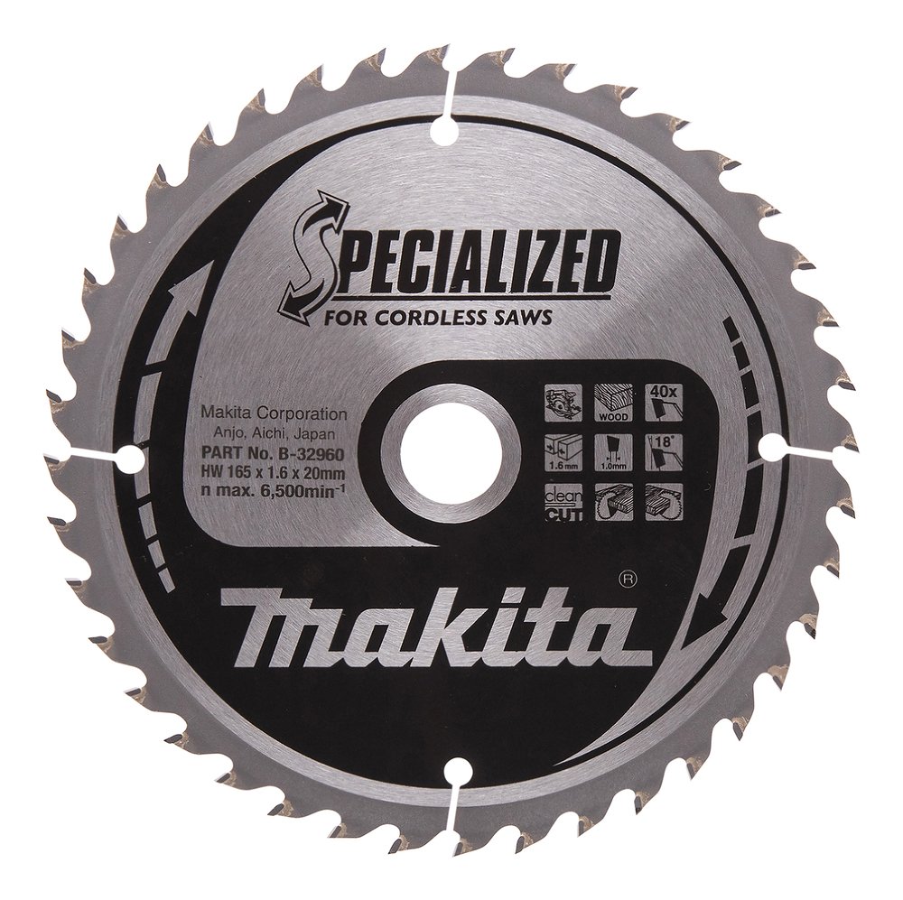 Disco Sierra Circular , Specialized T C T, 165 X 20 Mm, 40 D Makita B-32960 165X20 Mm corte