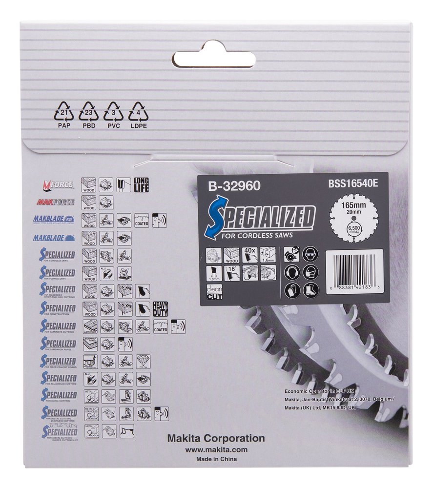 Disco Sierra Circular , Specialized T C T, 165 X 20 Mm, 40 D Makita B-32960 165X20 Mm corte - Imagen 4