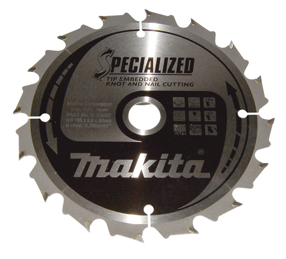 Disco Sierra Circular , Specialized T C T, 165 X 20 Mm, 16 D Makita B-33037 165X20 Mm corte