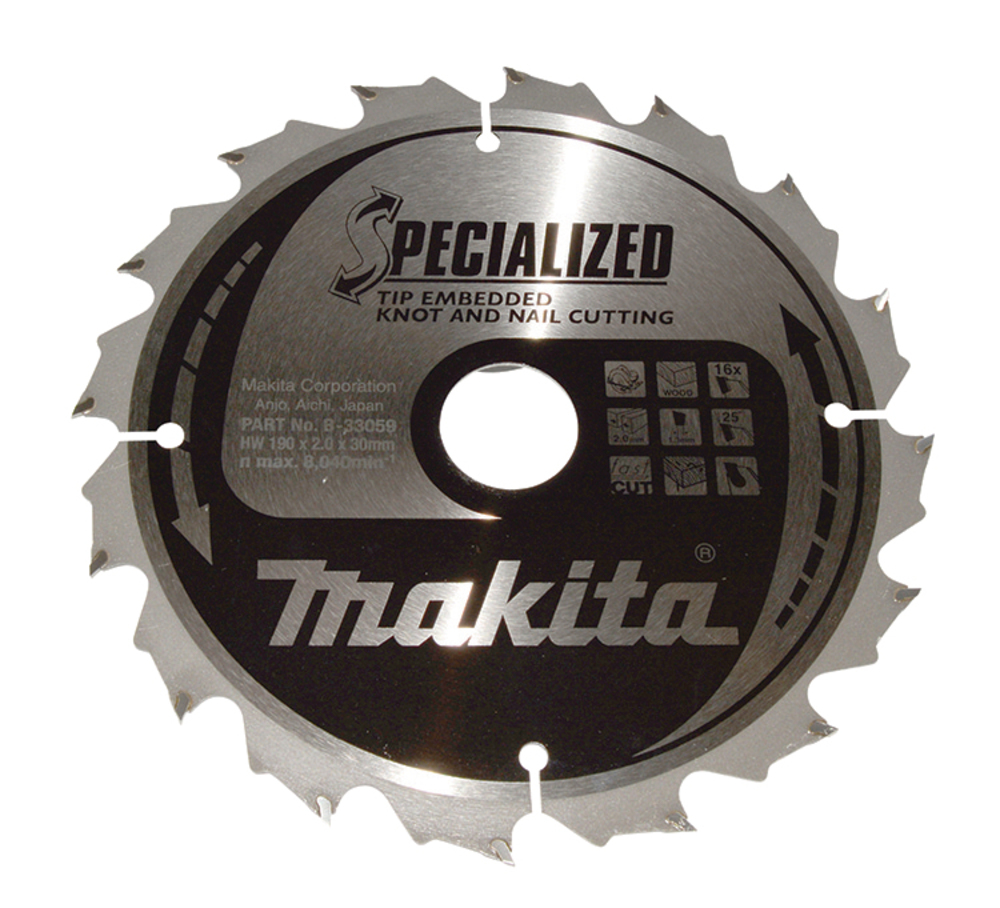 Disco Sierra Circular , Specialized T C T, 190 X 30 Mm, 16 D Makita B-33059 190X30 Mm corte