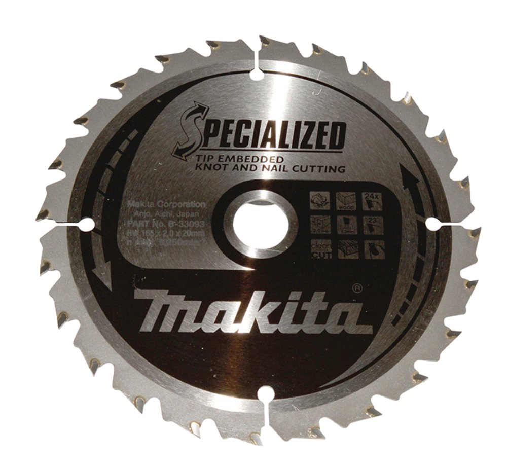 Disco Sierra Circular , Specialized T C T, 165 X 20 Mm, 24 D Makita B-33093 165X20 Mm corte