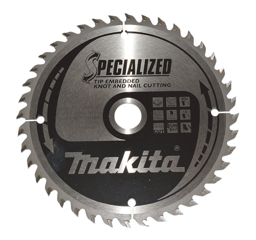 Disco Sierra Circular , Specialized T C T, 165 X 20 Mm, 40 D Makita B-33168 165X20 Mm corte
