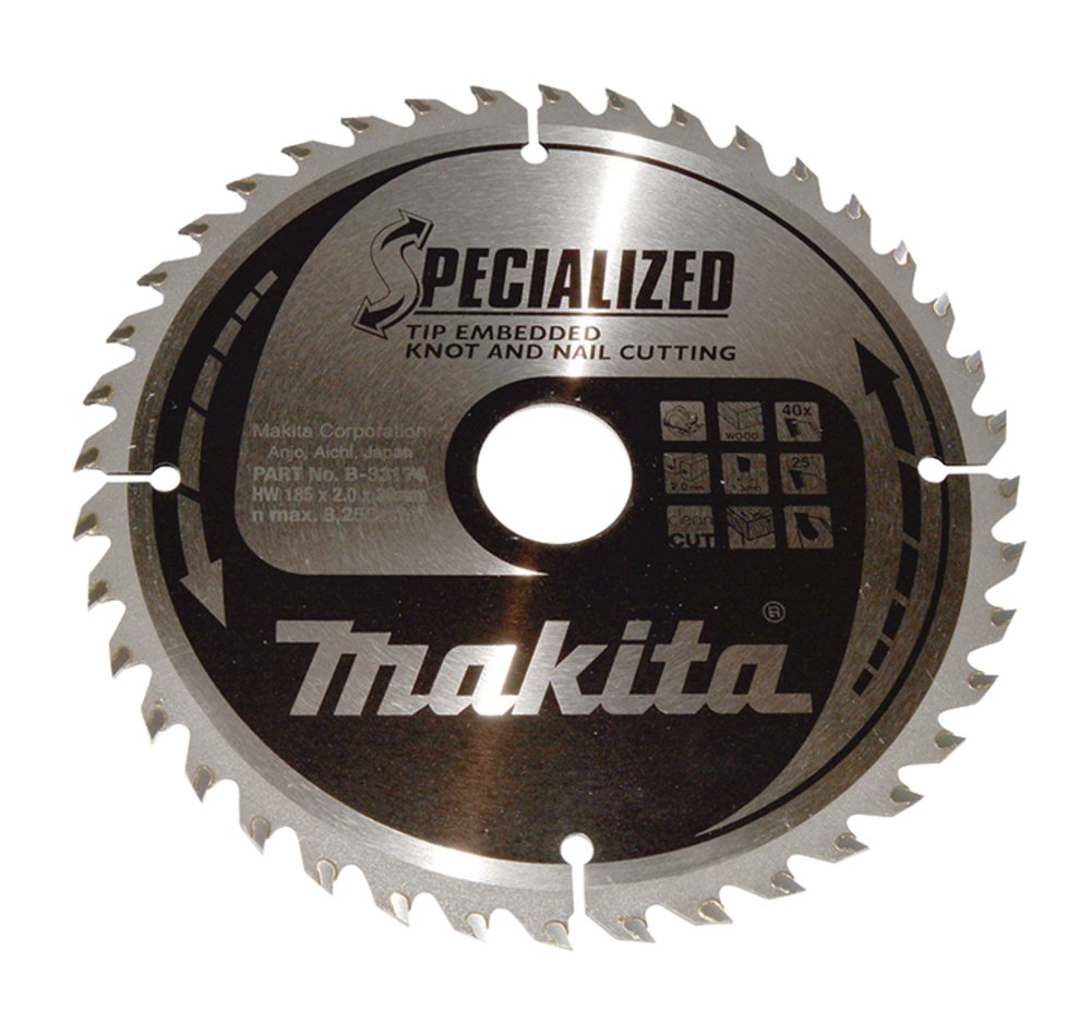 Disco Sierra Circular , Specialized T C T, 185 X 30 Mm, 40 D Makita B-33174 185X30 Mm corte