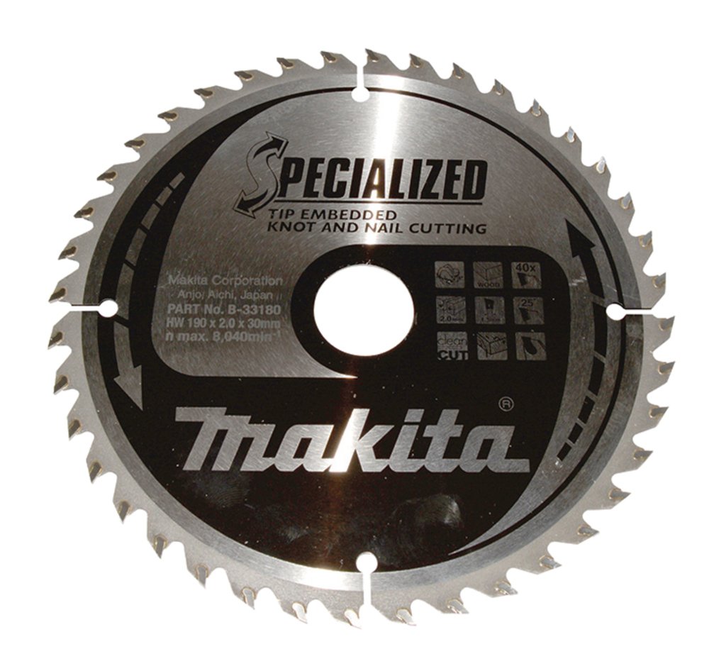 Disco Sierra Circular , Specialized T C T, 190 X 30 Mm, 40 D Makita B-33180 190X30 Mm corte aluminio