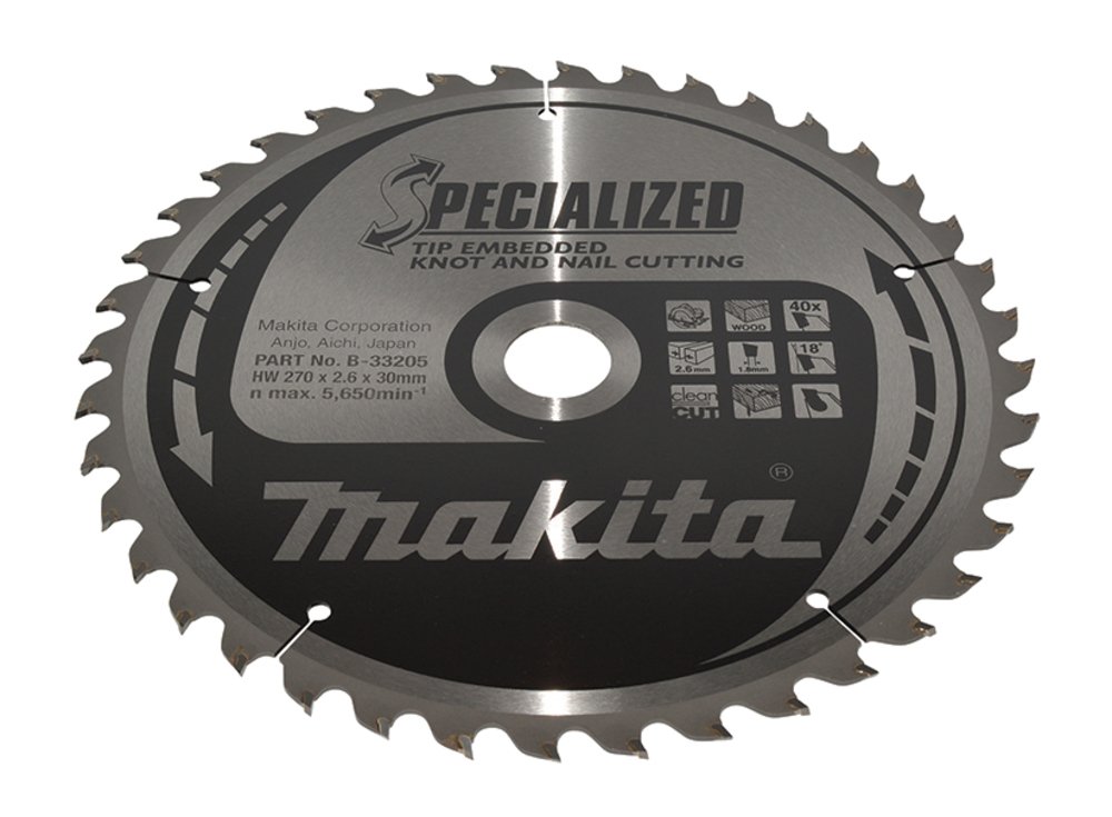 Disco Sierra Circular , Specialized T C T, 270 X 30 Mm, 40 D Makita B-33205 270X30 Mm corte