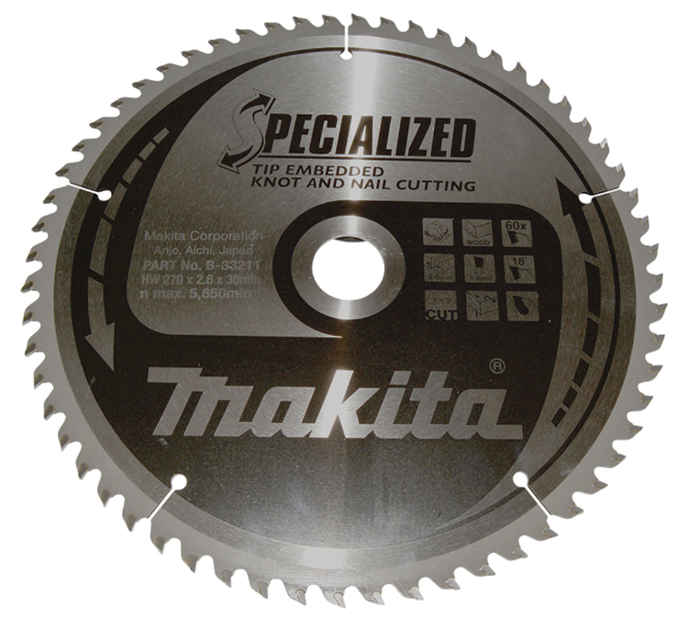 Disco Sierra Circular , Specialized T C T, 270 X 30 Mm, 60 D Makita B-33211 270X30 Mm corte