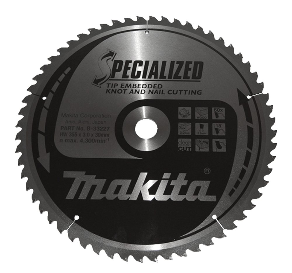 Disco Sierra Circular , Specialized T C T, 355 X 30 Mm, 60 D Makita B-33227 355X30 Mm corte