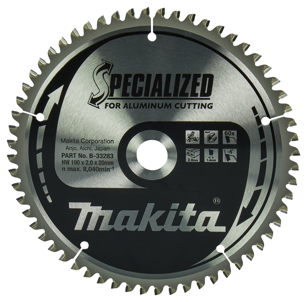 Disco Sierra Circular , Specialized T C T, 190 X 20 Mm, 60 D Makita B-33283 190X20 Mm Mate corte aluminio