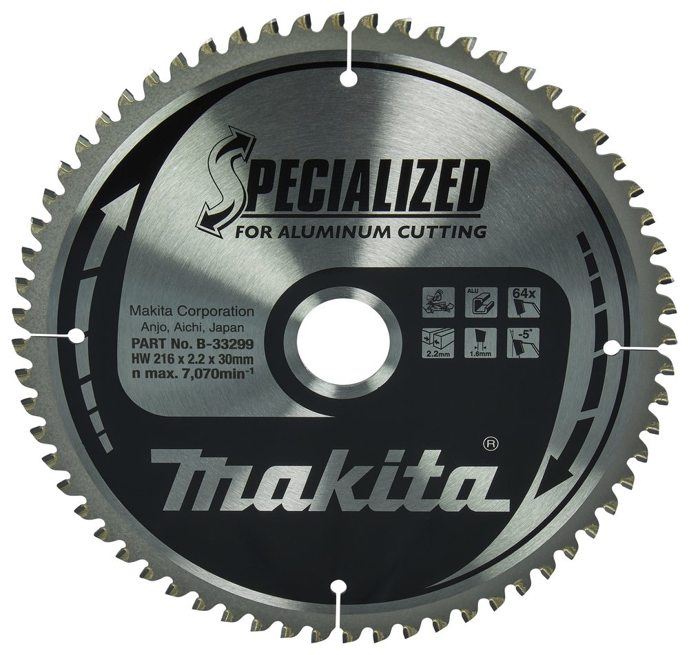 Disco Sierra Circular , Specialized T C T, 216 X 30 Mm, 64 D Makita B-33299 216X30 Mm Mate corte aluminio
