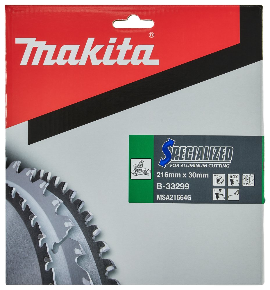 Disco Sierra Circular , Specialized T C T, 216 X 30 Mm, 64 D Makita B-33299 216X30 Mm Mate corte aluminio - Imagen 2