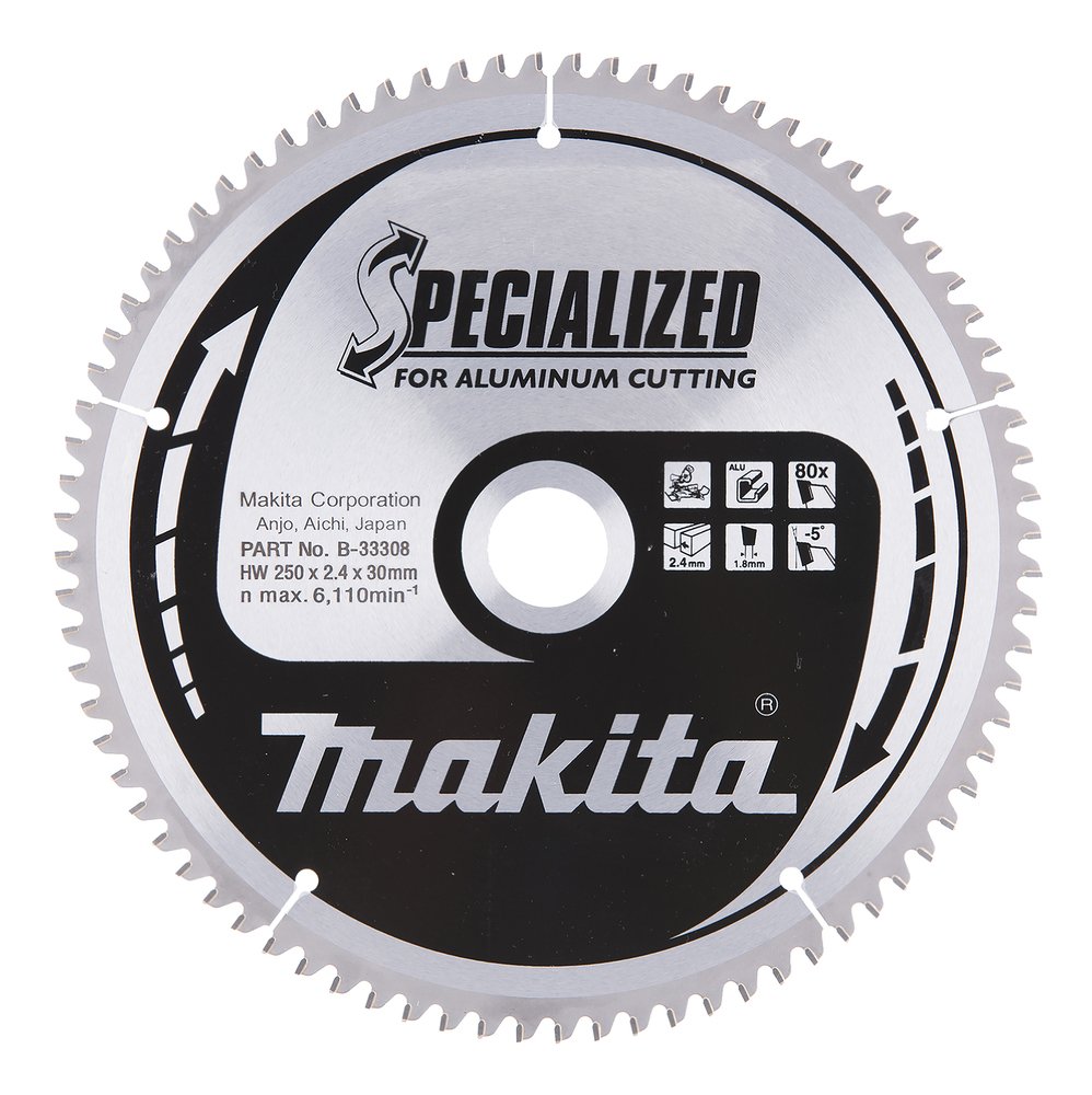 Disco Sierra Circular , Specialized T C T, 250 X 30 Mm, 80 D Makita B-33308 250X30 Mm Mate corte aluminio