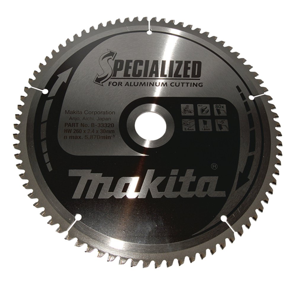 Disco Sierra Circular , Specialized T C T, 260 X 30 Mm, 80 D Makita B-33320 260X30 Mm Mate corte aluminio