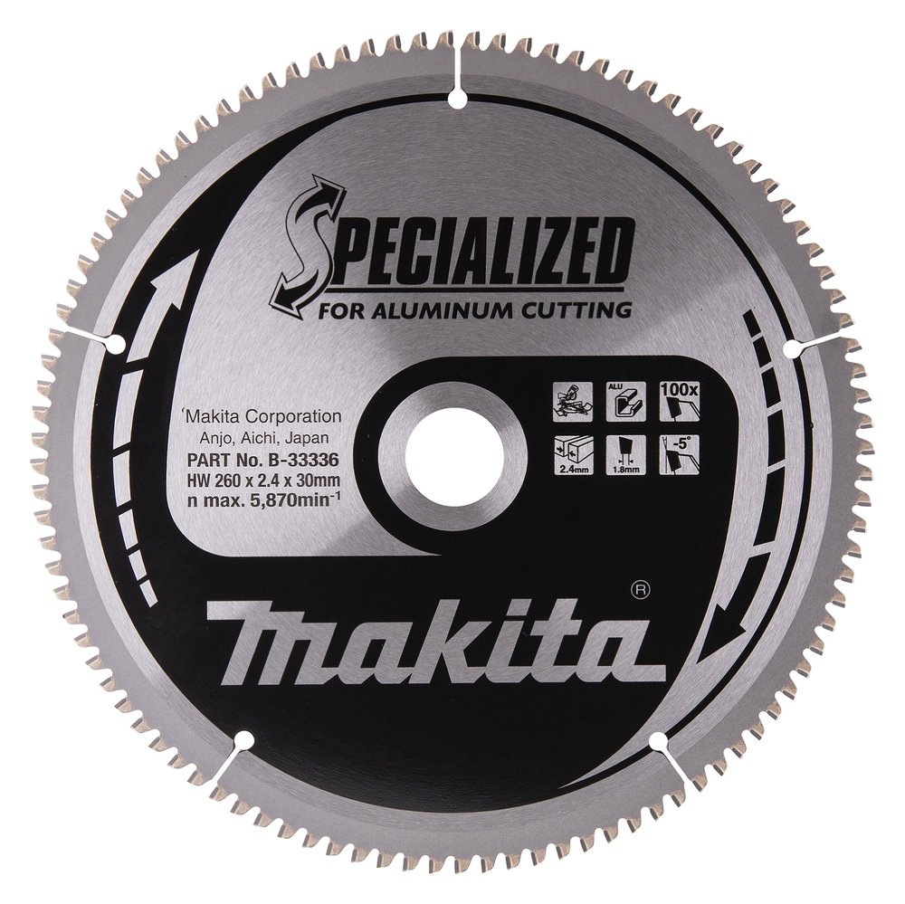 Disco Sierra Circular , Specialized T C T, 260 X 30 Mm, 100 D Makita B-33336 260X30 Mm Mate corte aluminio
