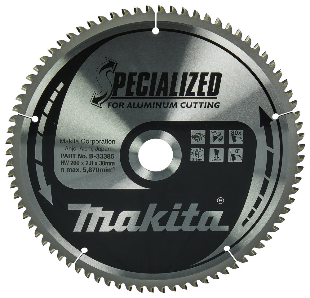 Disco Sierra Circular , Specialized T C T, 260 X 30 Mm, 80 D Makita B-33386 260X30 Mm Mate corte aluminio