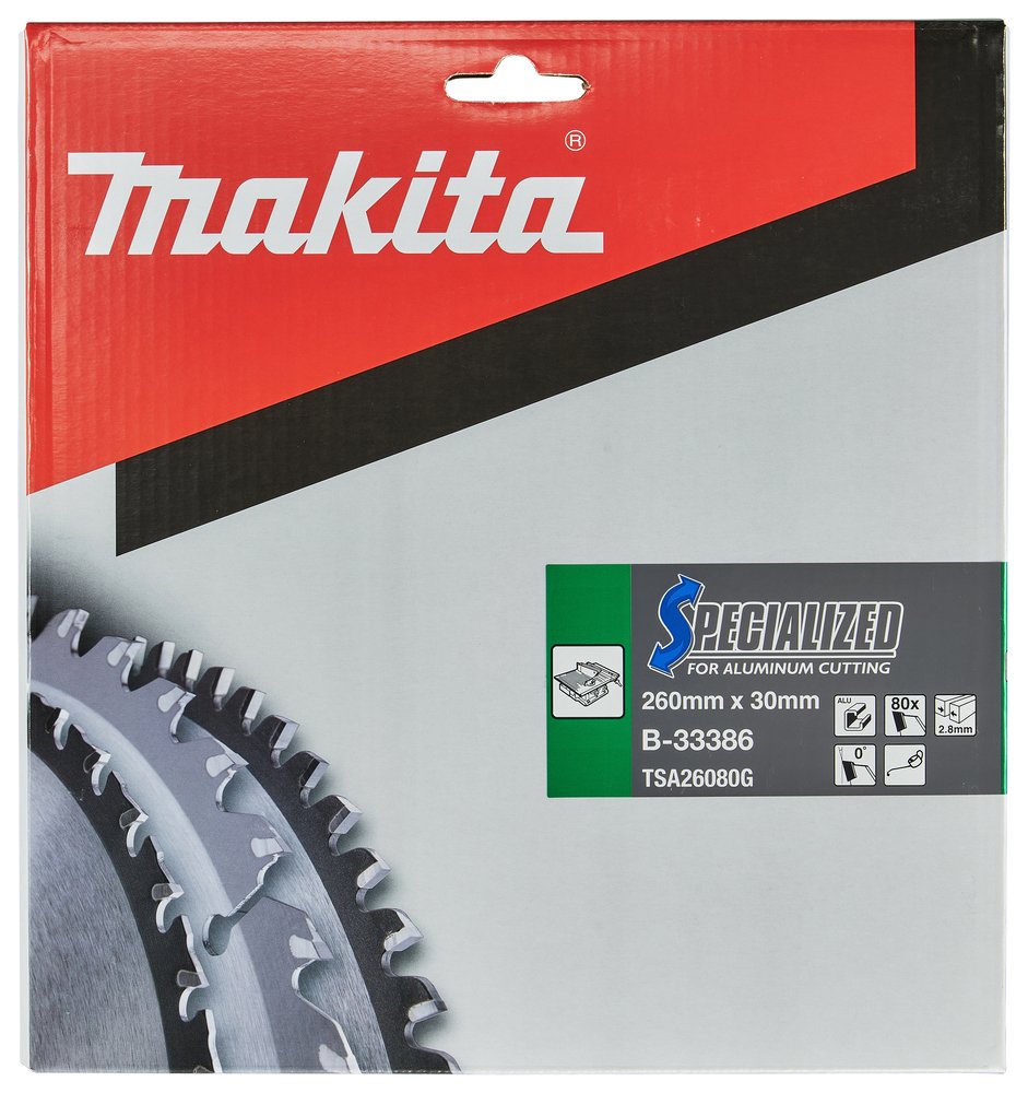 Disco Sierra Circular , Specialized T C T, 260 X 30 Mm, 80 D Makita B-33386 260X30 Mm Mate corte aluminio - Imagen 3