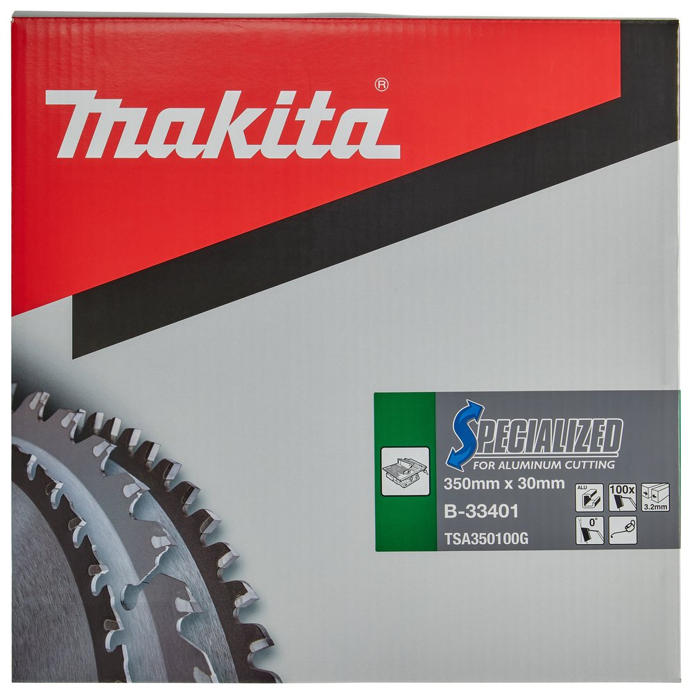 Disco Sierra Circular , Specialized T C T, 350 X 30 Mm, 100 D Makita B-33401 350X30 Mm Mate corte aluminio - Imagen 3