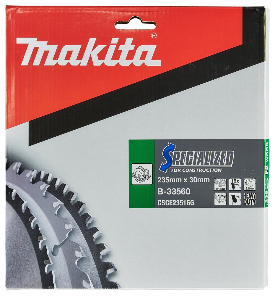 Disco HM Sierra Circular,, Specialized T C T, 235 X 30 Mm, 16 T Makita B-33560 235X30 Mm corte - Imagen 2