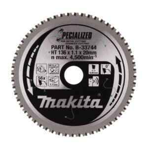 Disco Sierra Circular , Specialized T C T, 136 X 20 Mm, 56 D Makita B-33744 136X20 Mm Inox corte acero inoxidable