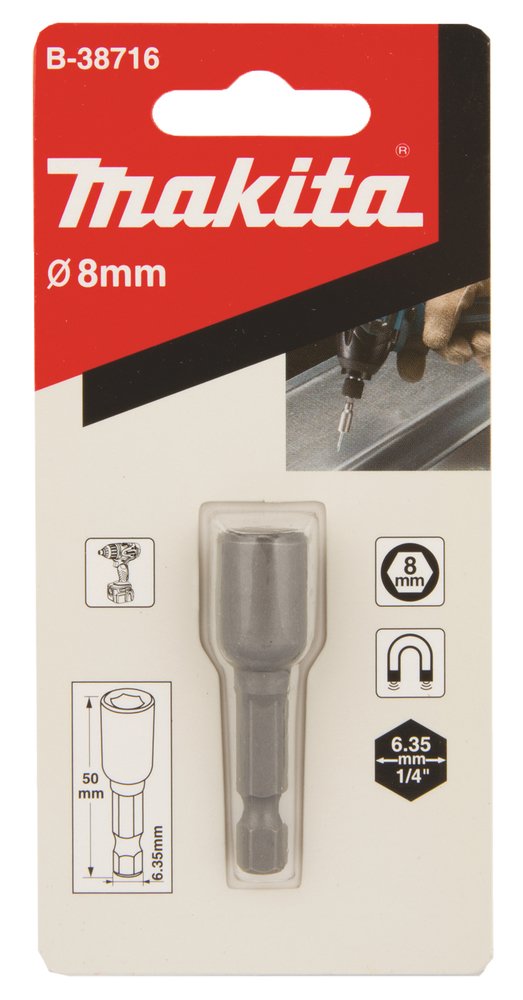 Llave de Vaso Magnética 8 X 50 Mm, 1/4" Makita B-38716 8X50 Mm perforación fijación - Imagen 2