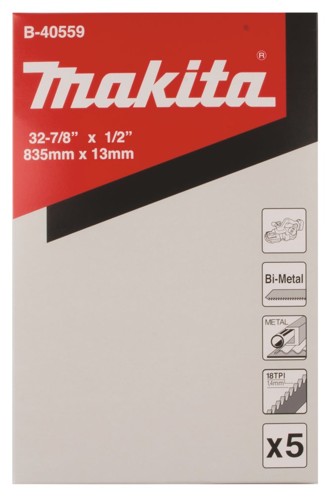 Sierra de Banda, Bim, 13 X 0,5 X 835 Mm, 18 Tpi, 5 Piezas Makita B-40559 13X0 Inox corte acero inoxidable - Imagen 4