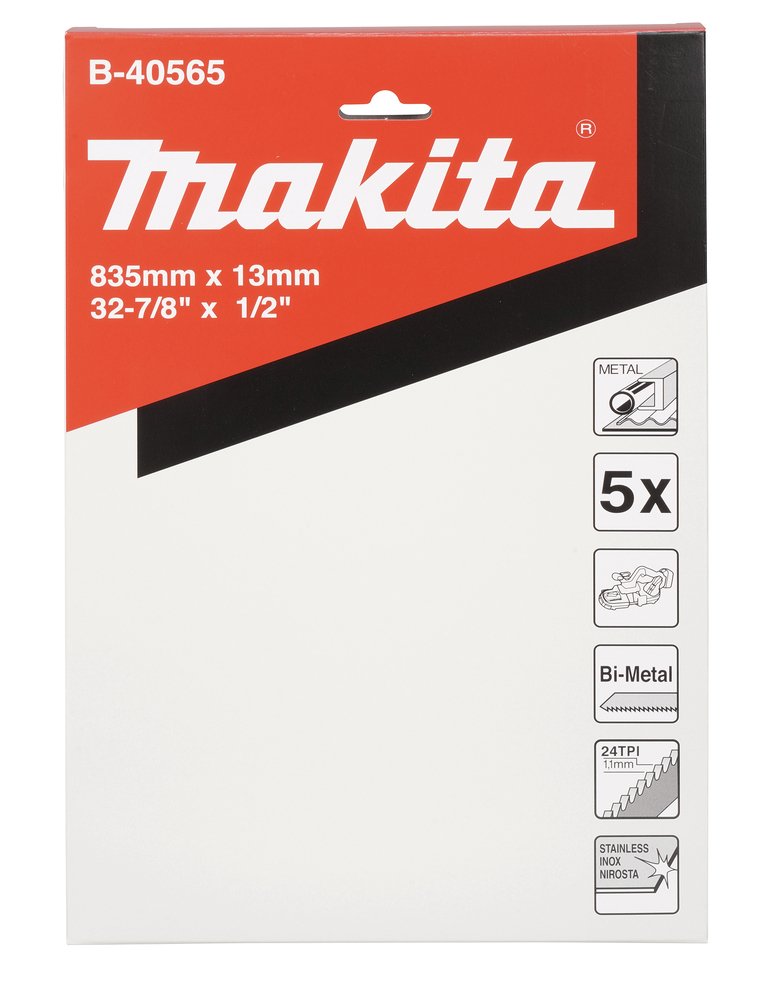 Sierra de Banda, Bim, 13 X 0,5 X 835 Mm, 24 Tpi, 5 Piezas Makita B-40565 13X0 Inox corte acero inoxidable - Imagen 3