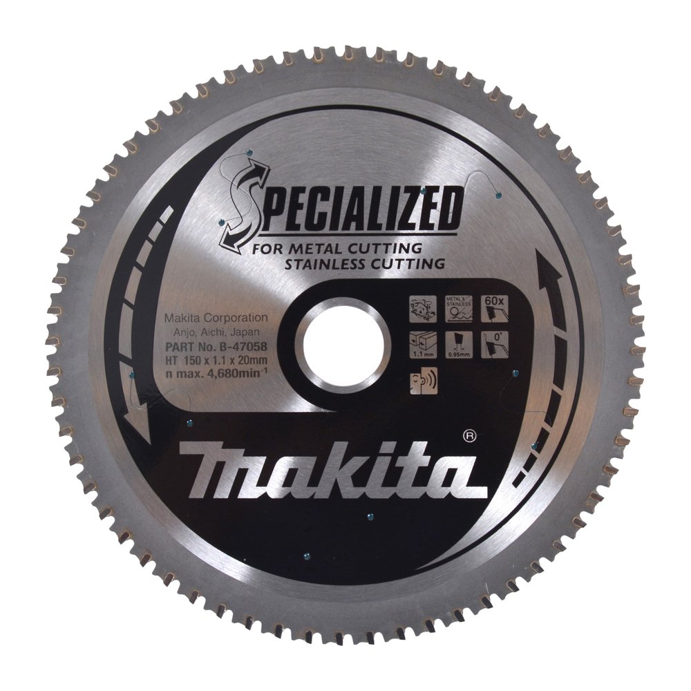 Disco Sierra Circular , Specialized T C T, 150 X 20 Mm, 60 D Makita B-47058 150X20 Mm Inox corte acero inoxidable
