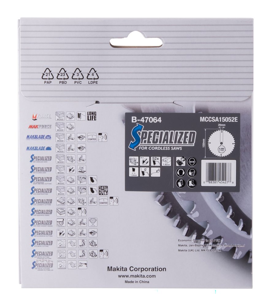 Disco Sierra Circular , Specialized T C T, 150 X 20 Mm, 52 D Makita B-47064 150X20 Mm corte aluminio - Imagen 4